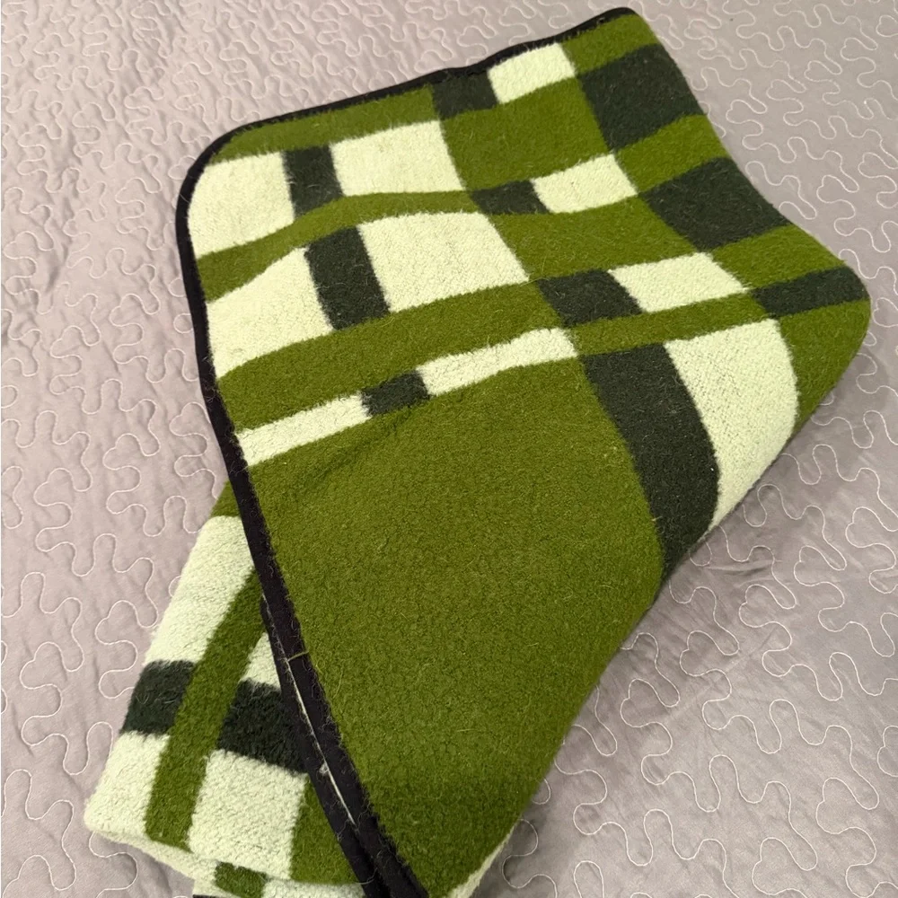 Vintage Green “Tartan” Wool Travel Blanket | Lap Rug | Car Rug | Mid-Century